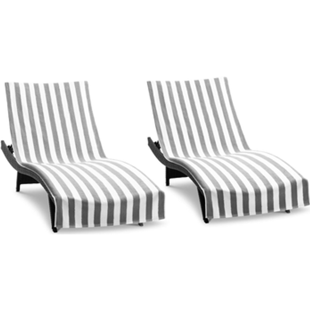 Arkwright California Chaise Lounge Cover - Pack of 2 - Striped Soft Cotton Cabana Towel with Pocket Holder for Beach Pool Outdoor Chair  30 x 85 in.