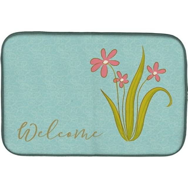 """""Caroline's Treasures Flowers Welcome Dish Drying Mat  14 X 21"""""