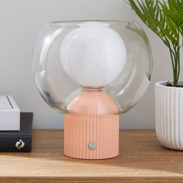 Elements Harlo Ribbed Rechargeable Touch Dimmable Table Lamp - Peach