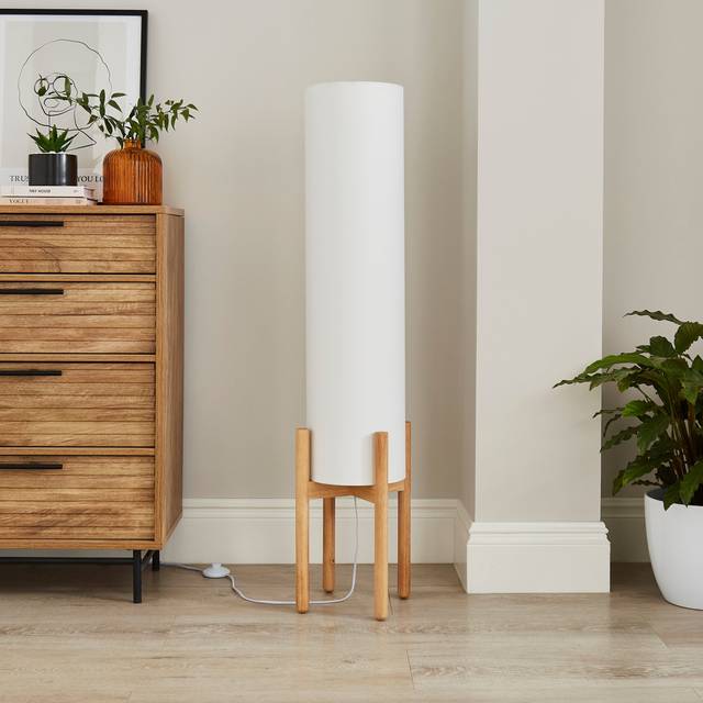 Odin Linen Midi Floor Lamp - White