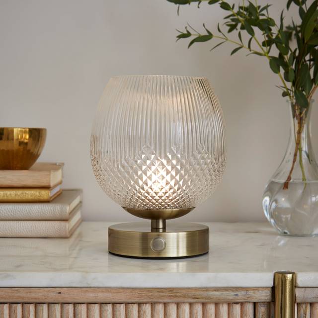 Cassia Pressed Glass Rechargeable Touch Dimmable Table Lamp - Clear