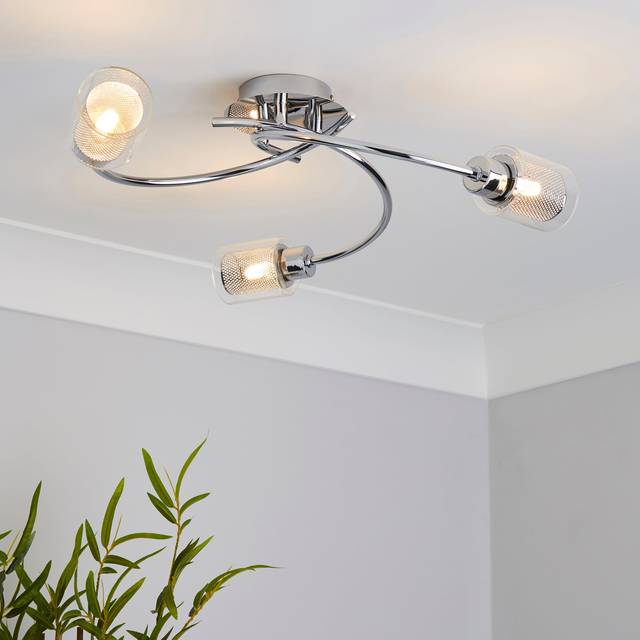 Grace 3 Light Chrome Semi Flush Ceiling Light - Silver