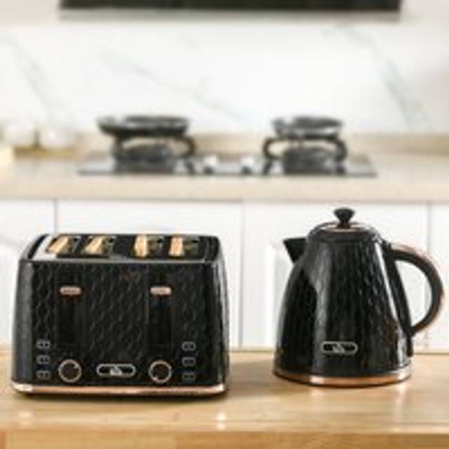 HOMCOM 1.7L Kettle and Toaster Set with Defrost Reheat and Crumb Tray Black