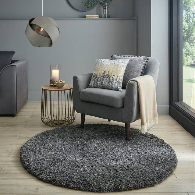 Slumber Shaggy Round Rug - Slumber Steel
