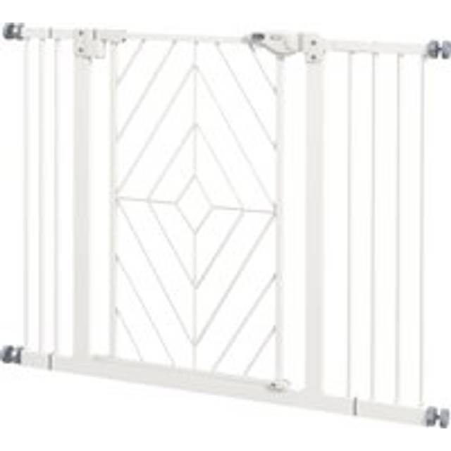 PawHut Pressure Fit Stair Gate Dog Gate w/ Auto Closing Door, Double Locking, Easy Installation, for 74-100cm Openings - White Aosom UK