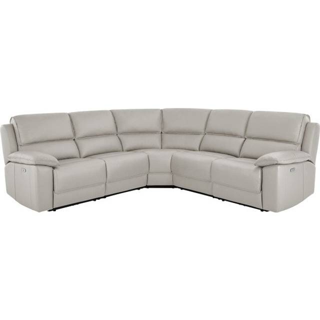 Off White Leather Sofas - Modular 5 Seat Corner Recliner - Goodwood Range - Oak Furnitureland