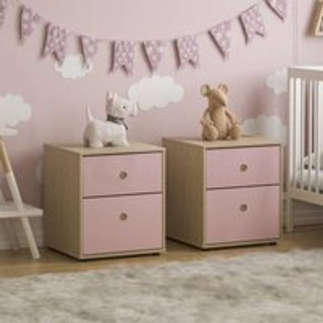 Junior Vida Neptune 2 Drawer Bedside Table Set of 2 Bedroom Furniture - Pink - One Size