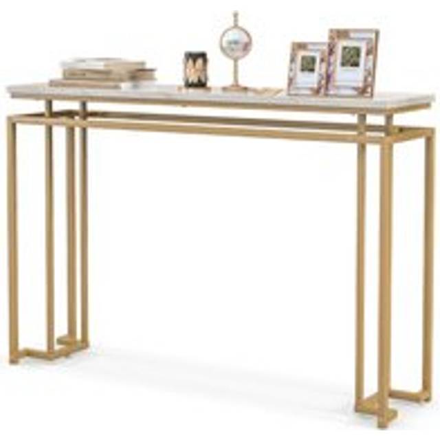 120cm Long Narrow Hallway Console Table Modern Entryway Table Faux Marble Table - White - One Size