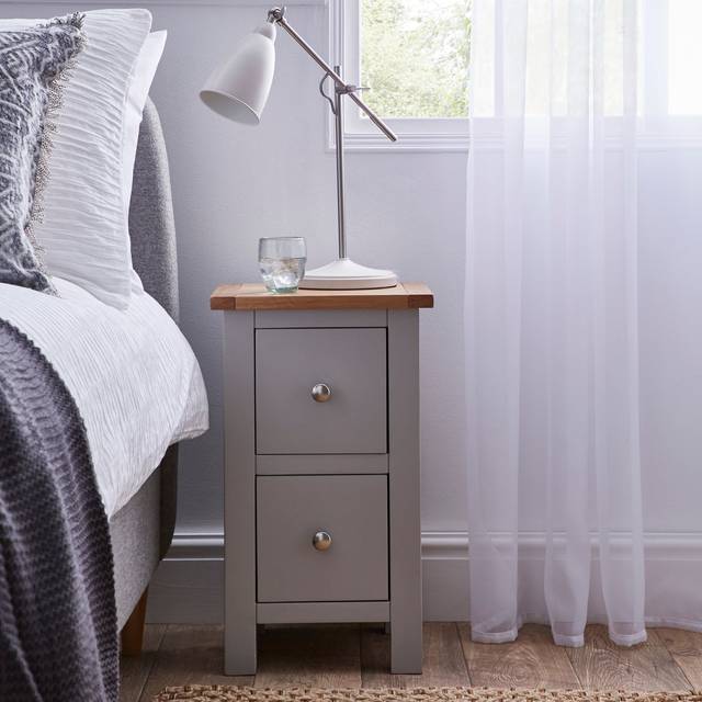 Bromley 2 Drawer Slim Bedside Table - Bromley Grey