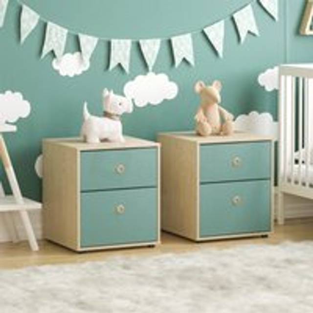Junior Vida Neptune 2 Drawer Bedside Table Set of 2 Bedroom Furniture - Blue - One Size