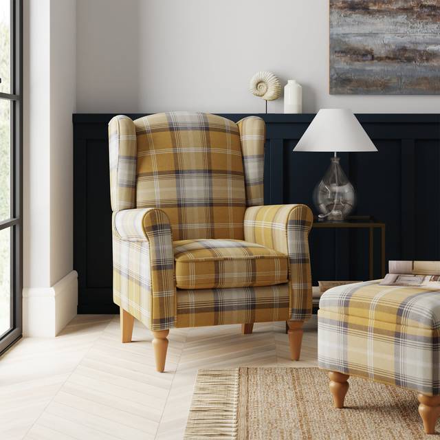 Oswald Check Wingback Armchair - Old Gold Oswald Wingback
