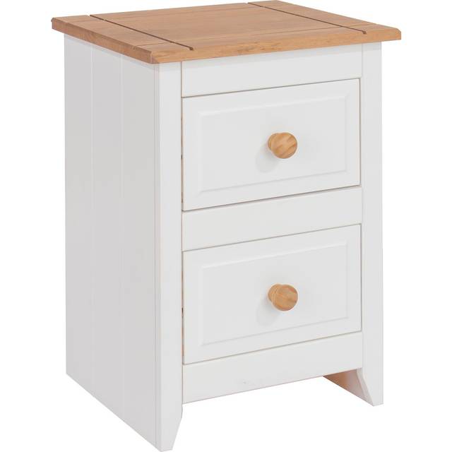Capri Small 2 Drawer Bedside Table, White & Pine