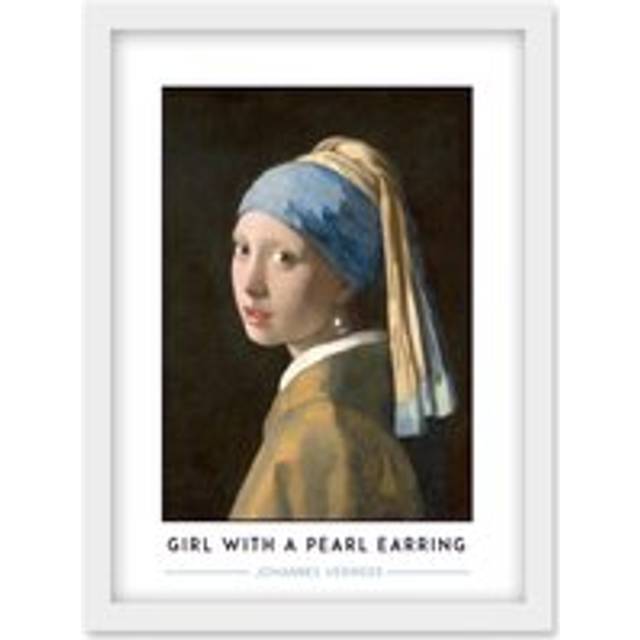 Johannes Vermeer Girl With A Pearl Earring Painting Artwork Framed Wall Art Print A4 - White - One Size
