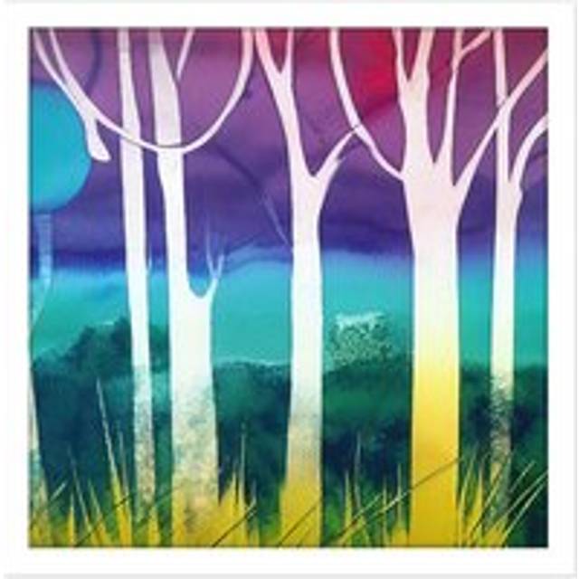 Wall Art Print Jungle Forest Multicoloured Bright Modern Abstract Tree Pastel Watercolour Painting Square Framed Picture 16X16 Inch - White - W16 inch - W16 inch x H16 inch