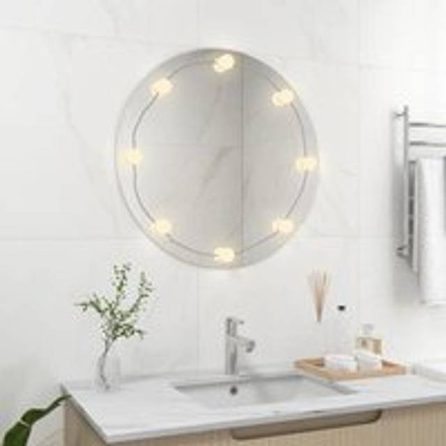 Wall Mirror with LED Lights Round Glass - Silver - One Size