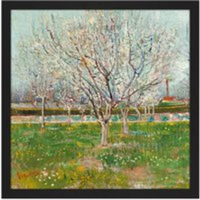 Wall Art Print Vincent Van Gogh Orchard In Blossom Plum Trees Square Framed Picture 16X16 Inch - Black - W16 inch x H16 inch