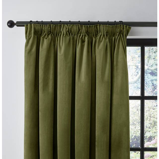 Recycled Velour Pencil Pleat Curtains - Olive