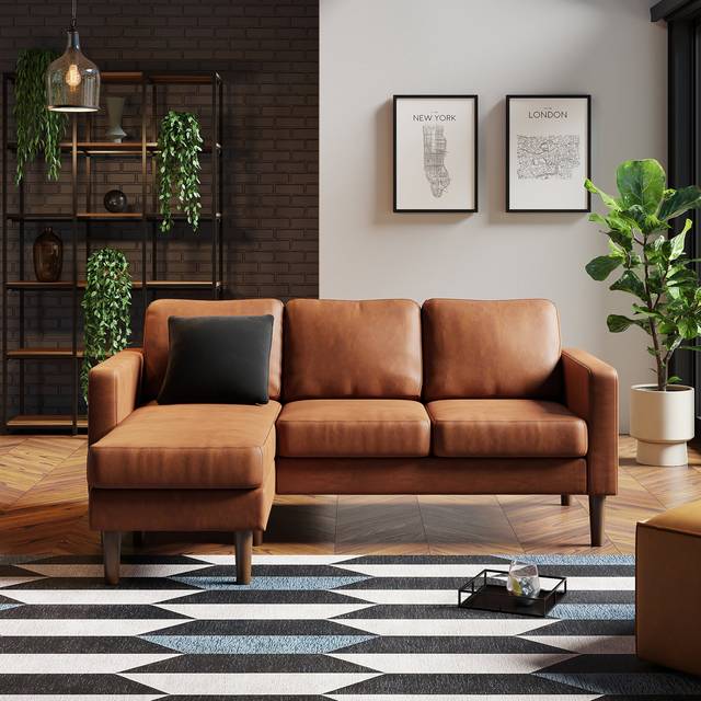 Jacob Faux Leather Compact Corner Chaise Sofa - Faux Leather Tan