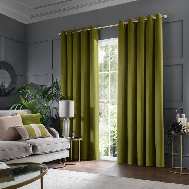 Clara Velvet Eyelet Curtains - Moss Green