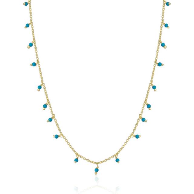Blue Turquoise Beaded Sterling Silver Chain Necklace, Silver