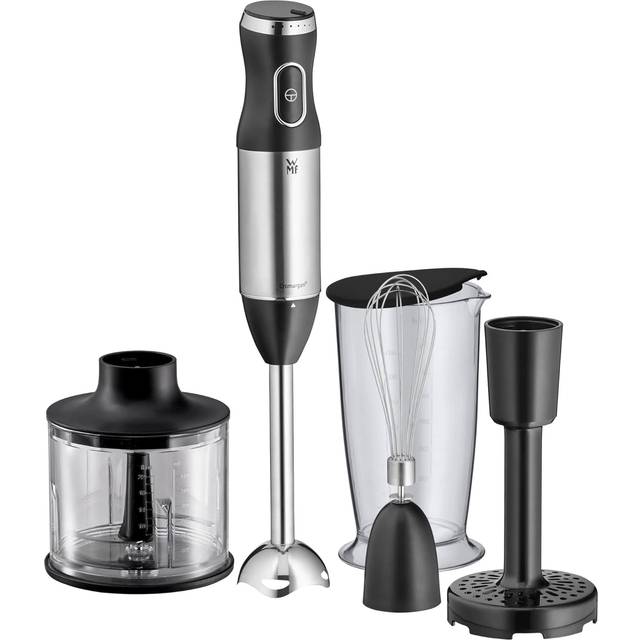 WMF Kult X stavmixerset 5 delar, blandare, visp, masher, dokumentförstörare, 600 watt, trollstav inkl. 700 ml mixbehållare, matt rostfritt stål