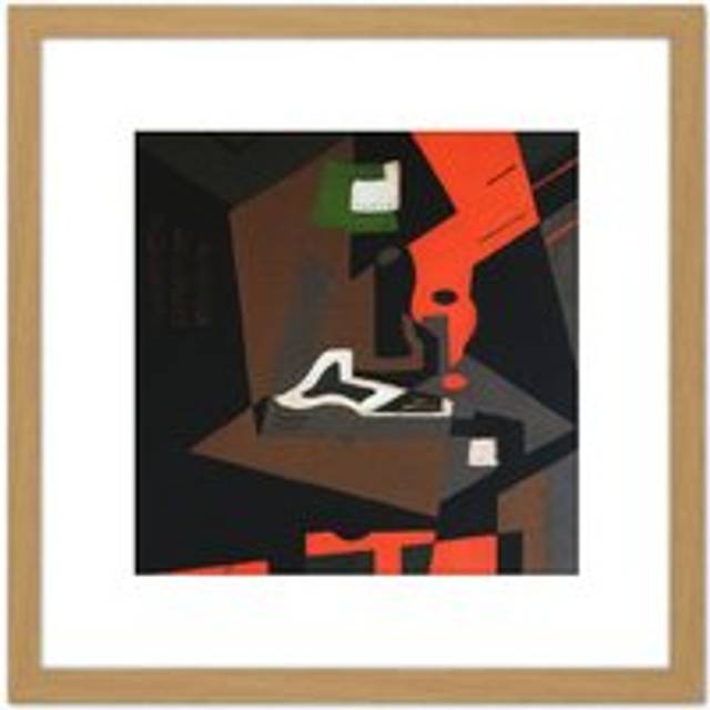 Blanchard Still Life Red Lamp Painting 8X8 Inch Square Wooden Framed Wall Art Print Picture with Mount - Tan - One Size