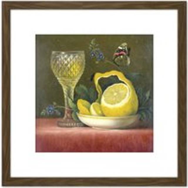 Van Os Still Life Lemon And Cut Glass Painting 8X8 Inch Square Wooden Framed Wall Art Print Picture with Mount - Brown - One Size