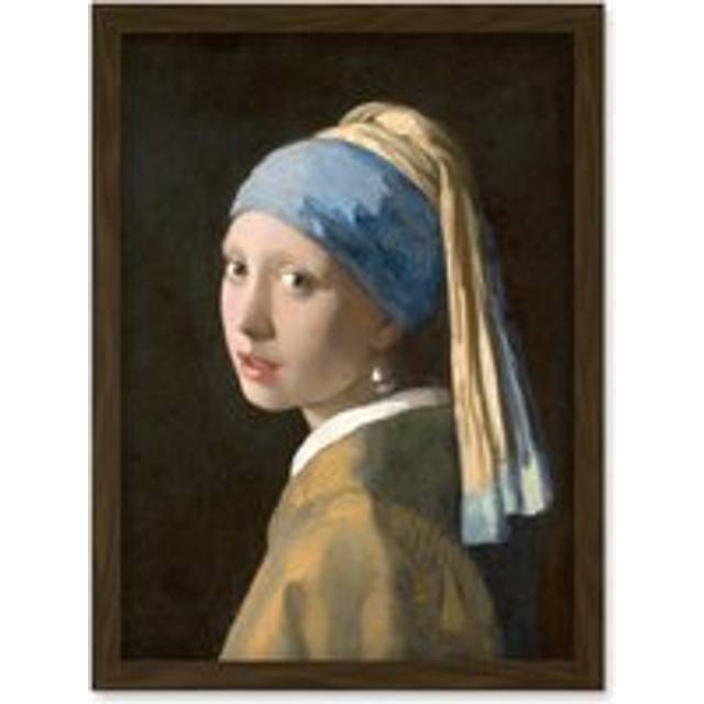 Johannes Vermeer Girl with a Pearl Earring Reproduction Painting Artwork Framed Wall Art Print A4 - Brown - One Size