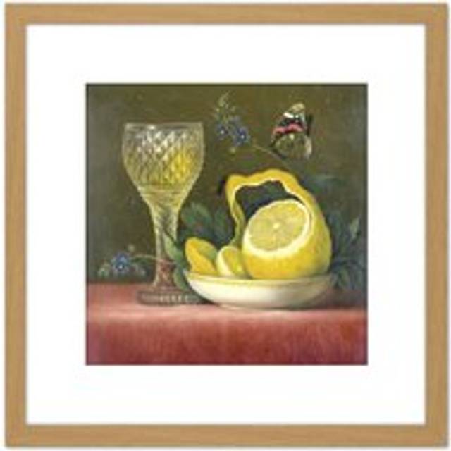 Van Os Still Life Lemon And Cut Glass Painting 8X8 Inch Square Wooden Framed Wall Art Print Picture with Mount - Tan - One Size
