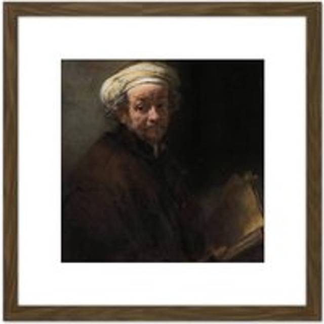 Rembrandt Self Portrait Apostle Paul Life Drawing 8X8 Inch Square Wooden Framed Wall Art Print Picture with Mount - Brown - One Size