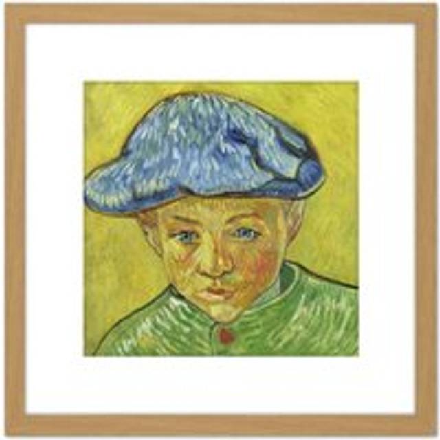 Van Gogh Portrait Camille Roulin Painting 8X8 Inch Square Wooden Framed Wall Art Print Picture with Mount - Tan - One Size