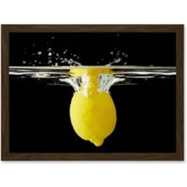 Art Photography Yellow Lemon Splash Water Black A4 Artwork Framed Wall Art Print - Brown - One Size