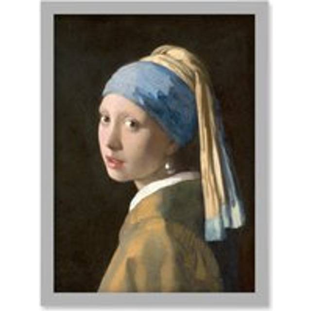 Johannes Vermeer Girl with a Pearl Earring Reproduction Painting Artwork Framed Wall Art Print A4 - Grey - One Size