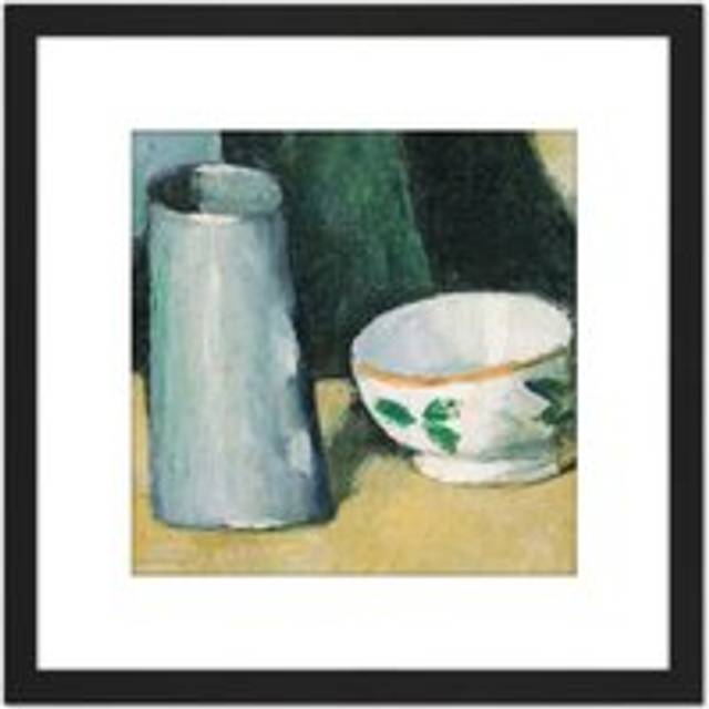Paul Cezanne Bowl And Milk Jug 8X8 Inch Square Wooden Framed Wall Art Print Picture with Mount - Black - One Size