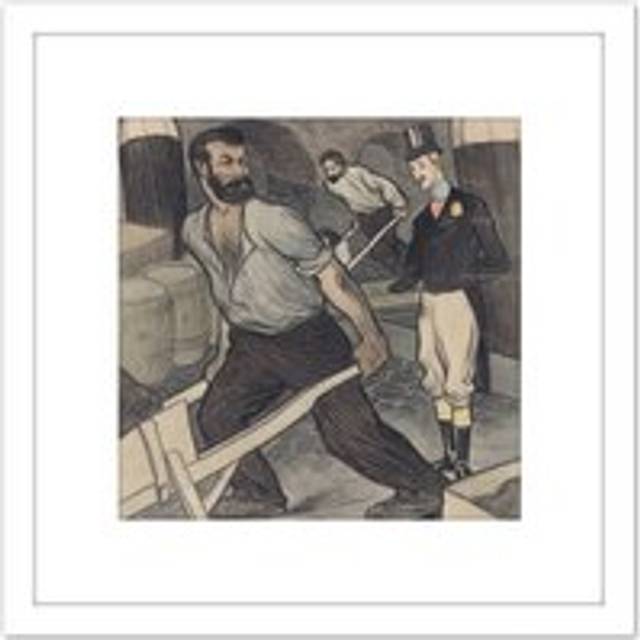 Jan De Waardt Labor Man Working Class Drawing 8X8 Inch Square Wooden Framed Wall Art Print Picture with Mount - White - One Size