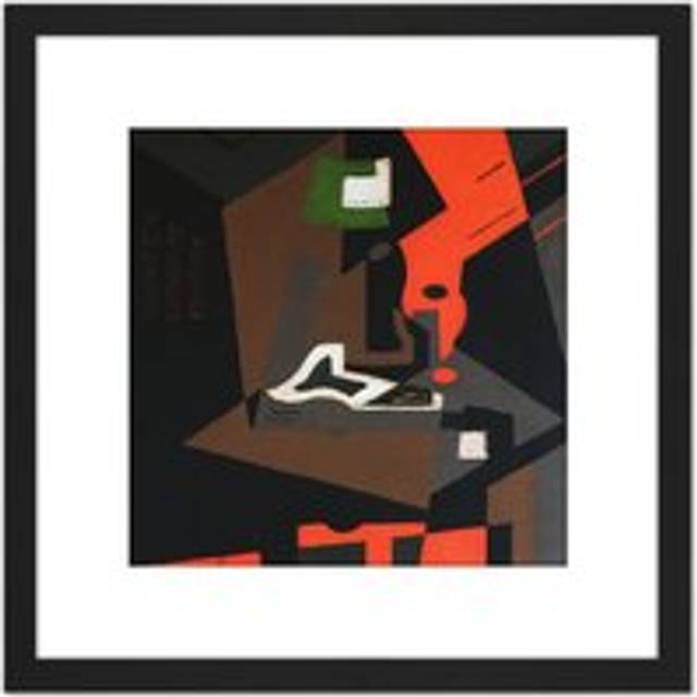 Blanchard Still Life Red Lamp Painting 8X8 Inch Square Wooden Framed Wall Art Print Picture with Mount - Black - One Size