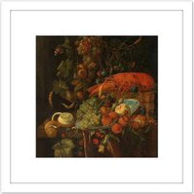 De Heem Still Life Fruit And A Lobster Painting 8X8 Inch Square Wooden Framed Wall Art Print Picture with Mount - White - One Size