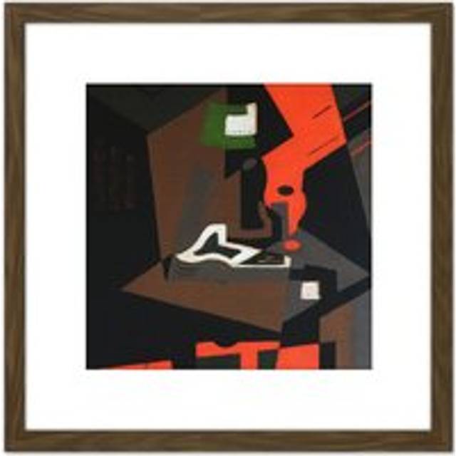 Blanchard Still Life Red Lamp Painting 8X8 Inch Square Wooden Framed Wall Art Print Picture with Mount - Brown - One Size