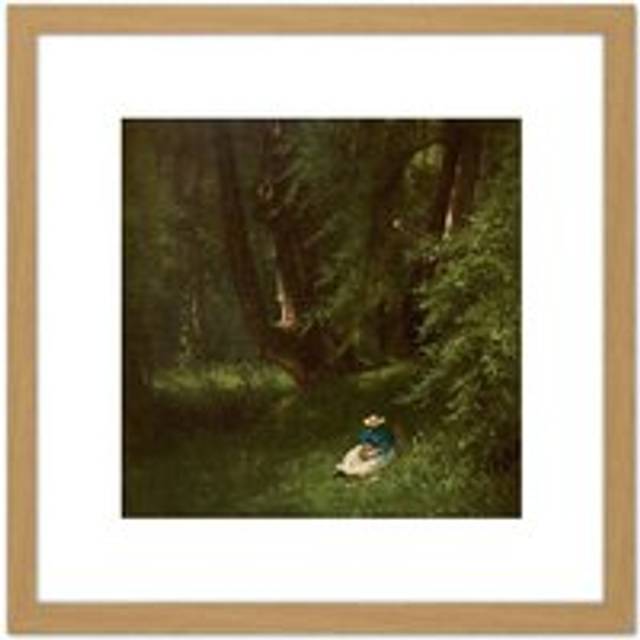 Inness In the Woods Painting 8X8 Inch Square Wooden Framed Wall Art Print Picture with Mount - Tan - One Size
