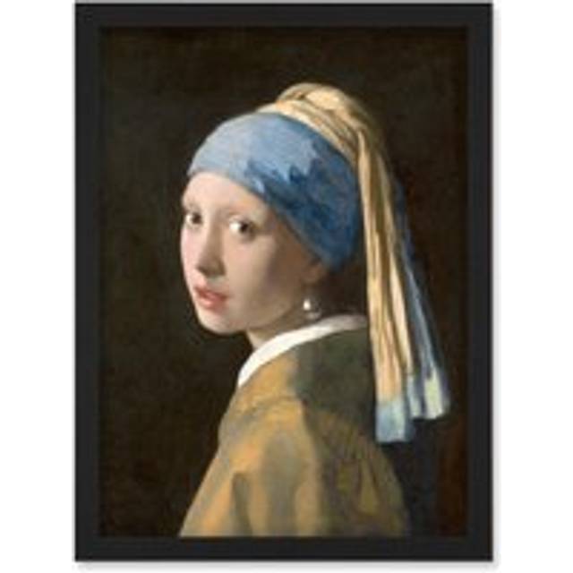 Johannes Vermeer Girl with a Pearl Earring Reproduction Painting Artwork Framed Wall Art Print A4 - Black - One Size