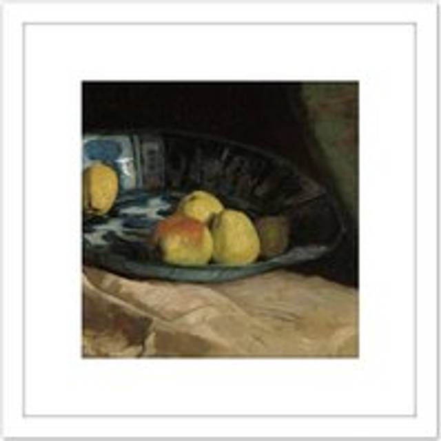 De Zwart Still Life Apples Delft Blue Bowl Painting 8X8 Inch Square Wooden Framed Wall Art Print Picture with Mount - White - One Size