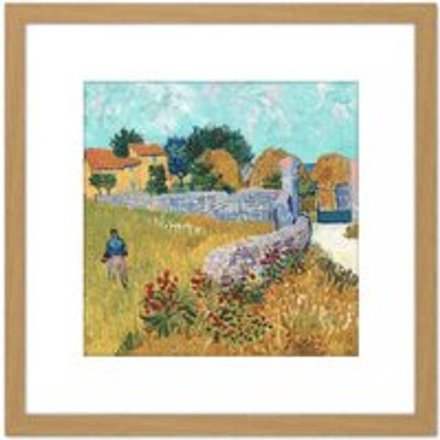 Van Gogh Farmhouse Provence 1888 Painting 8X8 Inch Square Wooden Framed Wall Art Print Picture with Mount - Tan - One Size