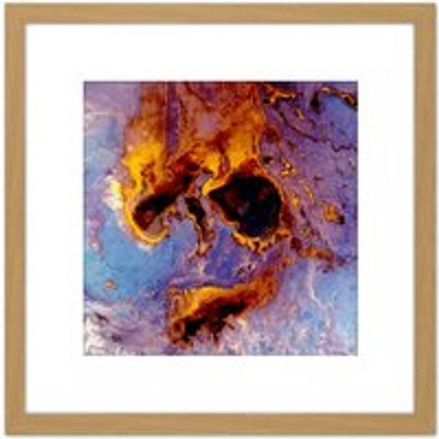 Abstract Paint Drip Ink Bright 8X8 Inch Square Wooden Framed Wall Art Print Picture with Mount - Tan - One Size