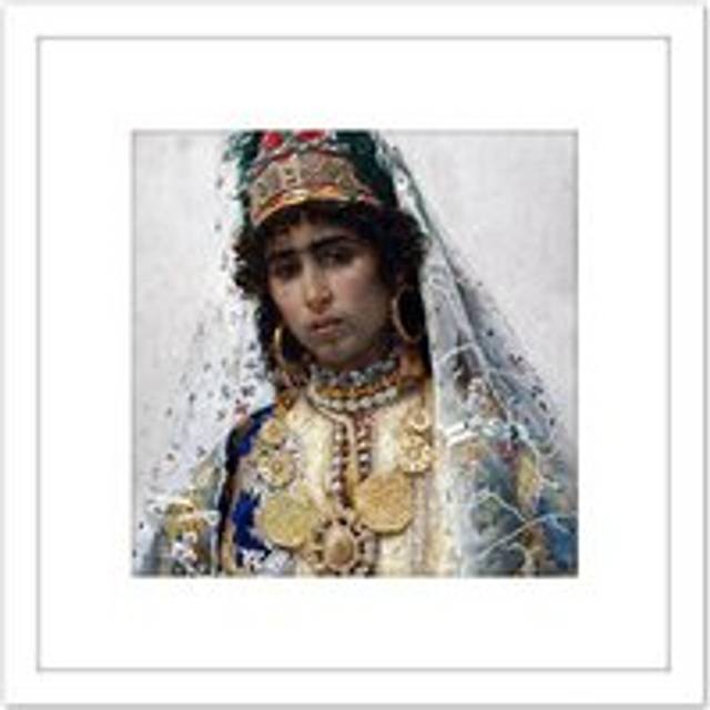 Tapiro Berber Bride Portrait Painting 8X8 Inch Square Wooden Framed Wall Art Print Picture with Mount - White - One Size