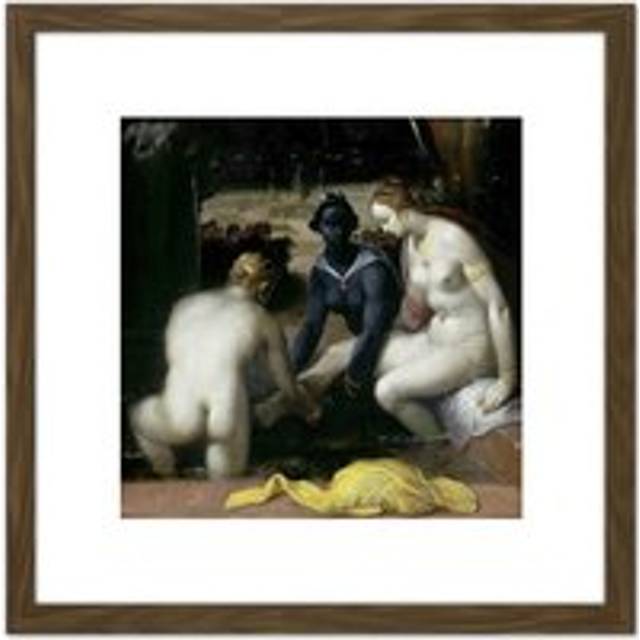 Van Haarlem Bathsheba At Her Toilet Painting 8X8 Inch Square Wooden Framed Wall Art Print Picture with Mount - Brown - One Size