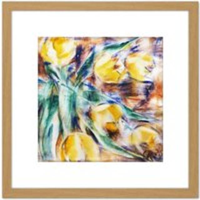 Rohlfs Yellow Tulips Flower Painting 8X8 Inch Square Wooden Framed Wall Art Print Picture with Mount - Tan - One Size