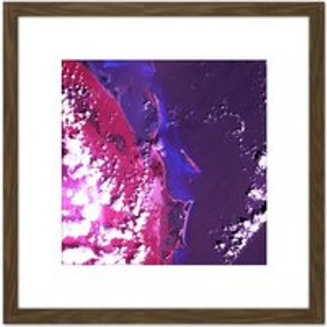 Abstract Paint Blobs Ink 8X8 Inch Square Wooden Framed Wall Art Print Picture with Mount - Brown - One Size
