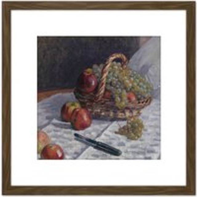 Alfred Sisley Apples And Grapes In A Basket Painting 8X8 Inch Square Wooden Framed Wall Art Print Picture with Mount - Brown - One Size