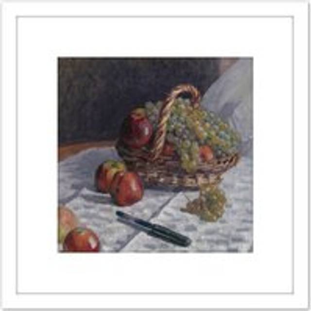 Alfred Sisley Apples And Grapes In A Basket Painting 8X8 Inch Square Wooden Framed Wall Art Print Picture with Mount - White - One Size