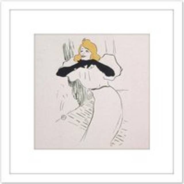 Toulouse-Lautrec Singer Actress Yvette Guilbert Painting 8X8 Inch Square Wooden Framed Wall Art Print Picture with Mount - White - One Size